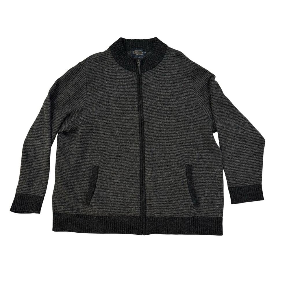 Pendleton Mens XXL Shetland Wool Full Zip Cardigan Gray Striped